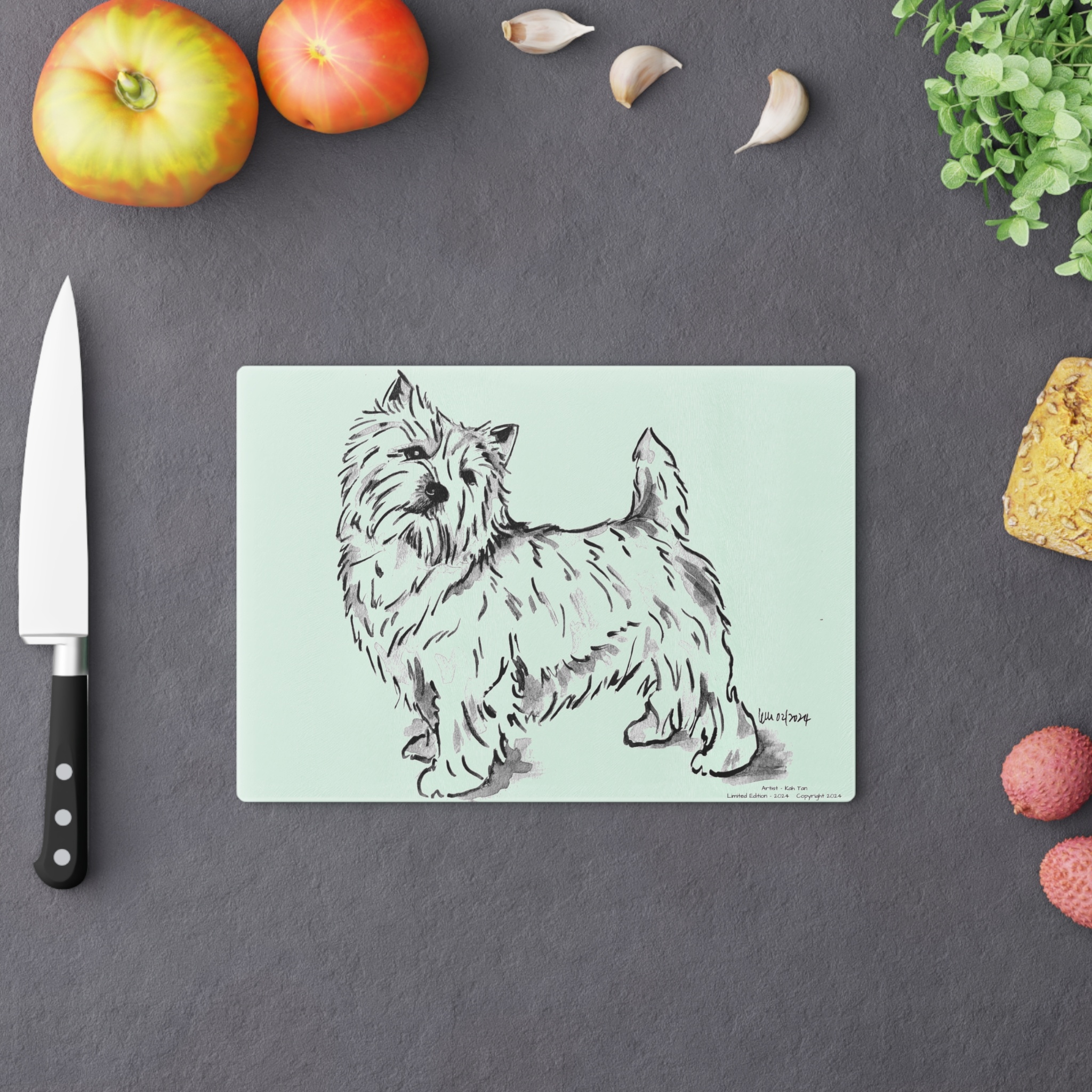 Norwich Terrier Black/White Sketch Cutting Board - 2024 Limited Edition