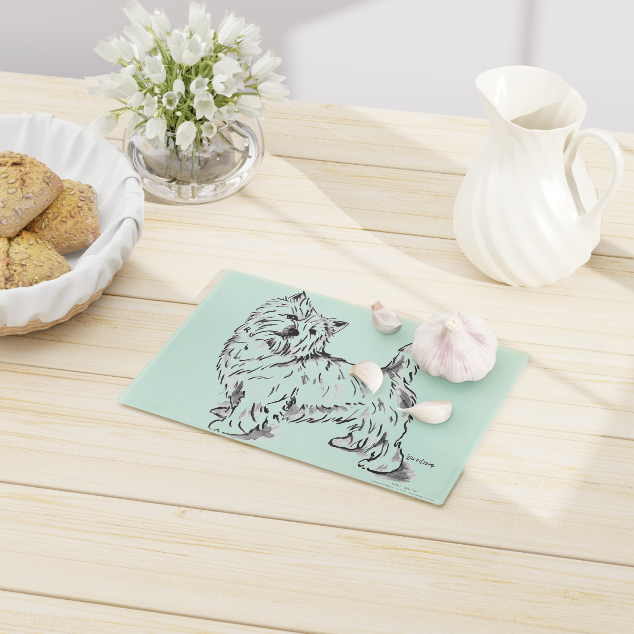 Norwich Terrier Black/White Sketch Cutting Board - 2024 Limited Edition - Image 3